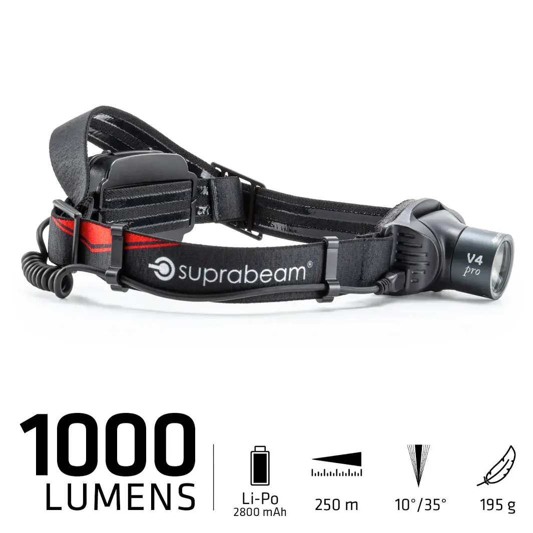 Suprabeam Pandelygte V4pro Rec 1000lm, 2800mAh, USB-C, 250m